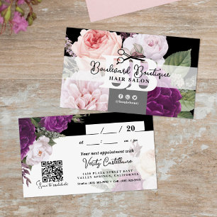 Schwarz-weißer Blumen-Friseur-Termin-QR Visitenkarte