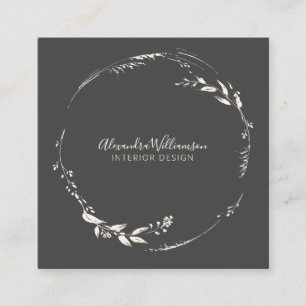 Schwarz-weißer Blumenkranz Minimalist Quadratische Visitenkarte