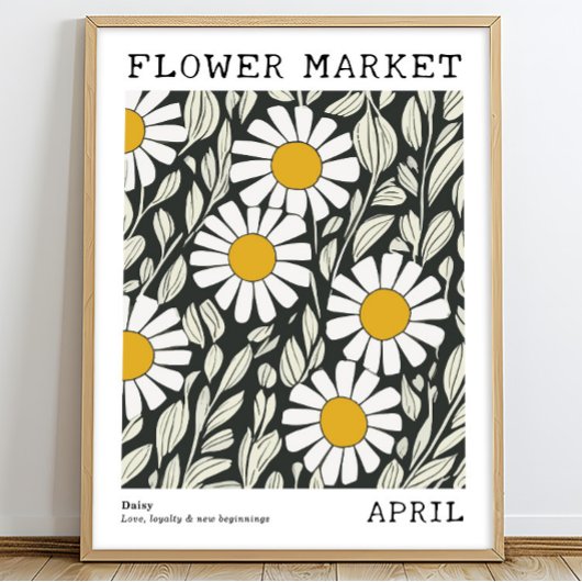 Schwarz-weißer Blumenmarkt April Geburtstagsmarkt  Poster