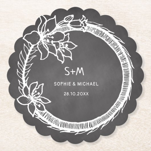 Schwarz-weißer Blumenpapier-Untersetzer Untersetzer (Vorderseite)