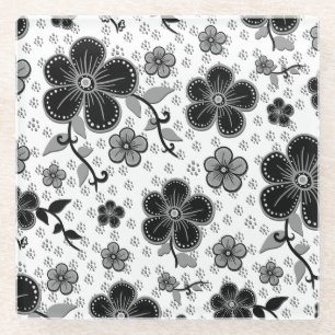 Schwarz-weißer Blumenprint Glasuntersetzer