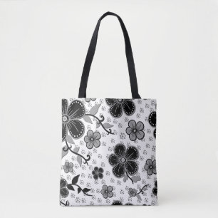 Schwarz-weißer Blumenprint Tasche