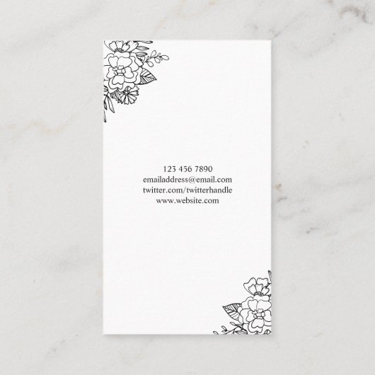 Schwarz-weißer Blütenbogen-Handfotograf Visitenkarte (Rückseite)
