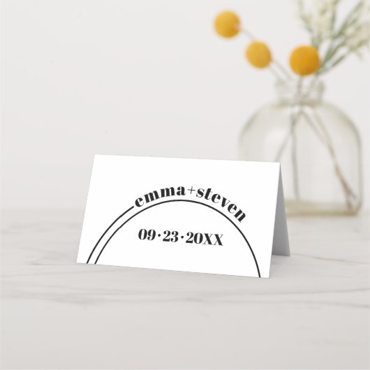 Schwarz-weißer Bogen und Typografie minimalistisch Platzkarte (Rückseite)