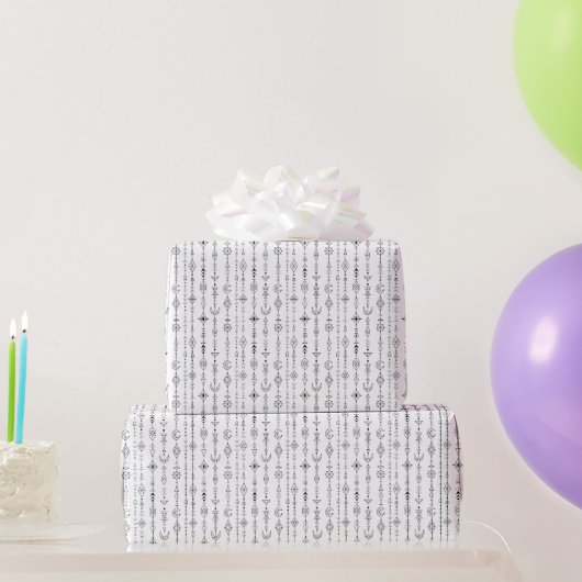 Schwarz-weißer Boho-Doodle-Abstraktmuster Geschenkpapier (Partygeschenke)