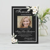 Schwarz-weißer Boho Greenery-Beerdigungsdienst Einladung (Stehend Vorderseite)