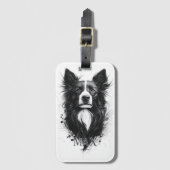 Schwarz-weißer Border Collie Gepäckanhänger (Vorderseite Vertikal)