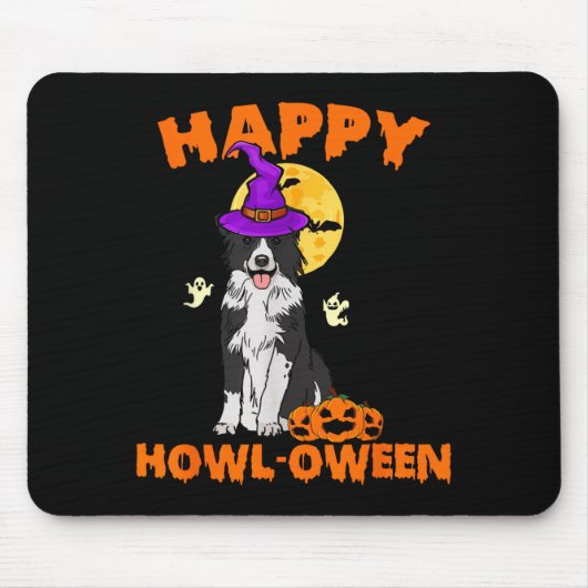 Schwarz-weißer Border Collie-Hexen-Hund glücklich Mousepad (Vorne)