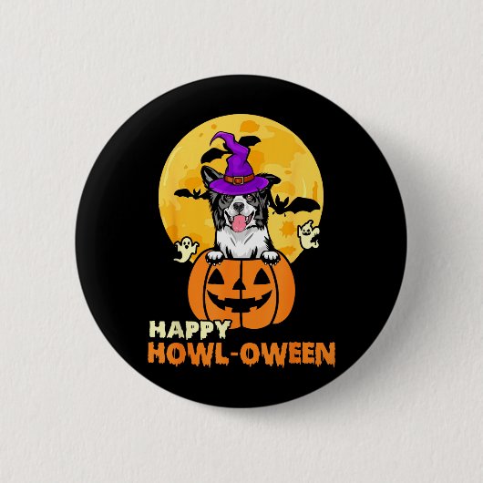 Schwarz-weißer Border Collie Hexenhund glücklich Button (Vorderseite)