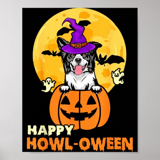 Schwarz-weißer Border Collie Hexenhund glücklich Poster (Vorne)