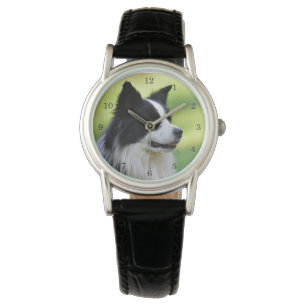 Schwarz-weißer Border Collie Hund Armbanduhr