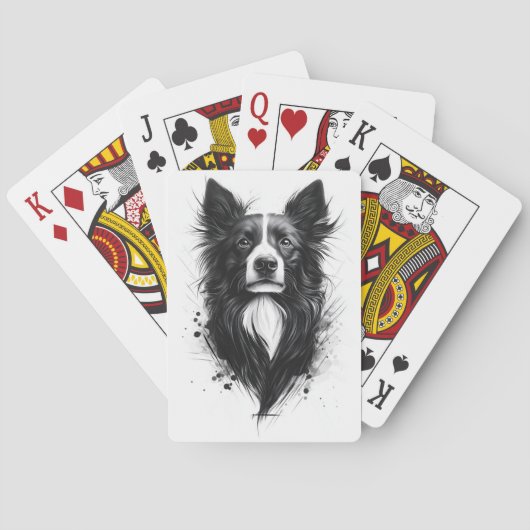 Schwarz-weißer Border Collie Spielkarten (Rückseite)