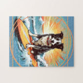 Schwarz-weißer Border Collie surft Puzzle (Horizontal)