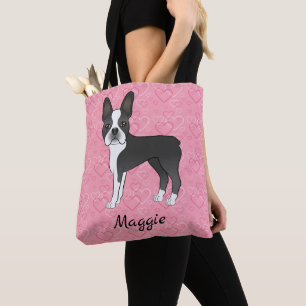 Schwarz-weißer Boston-Terrier-Hund auf rosa Herzen Tasche