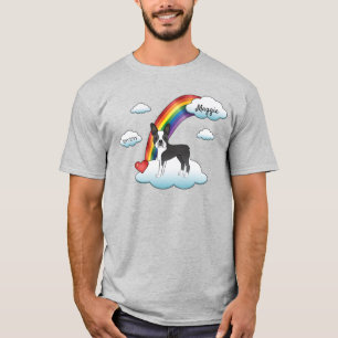 Schwarz-weißer Boston Terrier Regenbogen-Denkmal T-Shirt