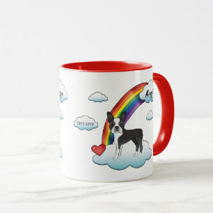 Schwarz-weißer Boston Terrier Regenbogen-Denkmal Tasse