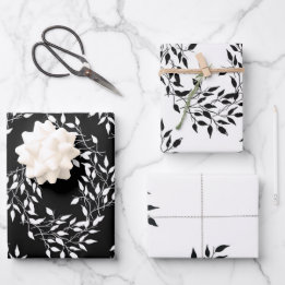 Schwarz-weißer botanischer Ausdruck Geschenkpapier Set