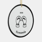 Schwarz-weißer Boxhandschuh Designname Datum Keramik Ornament (Rechts)