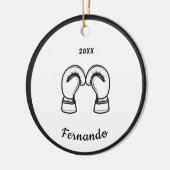 Schwarz-weißer Boxhandschuh Designname Datum Keramik Ornament (Links)