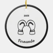 Schwarz-weißer Boxhandschuh Designname Datum Keramik Ornament (Hinten)