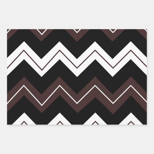 Schwarz-weißer brauner Zickzack Streifen Geschenkpapier Set (Vorderseite 2)