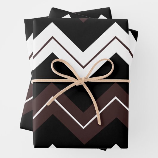 Schwarz-weißer brauner Zickzack Streifen Geschenkpapier Set (Beispiel)