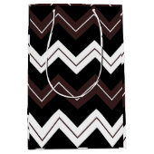 Schwarz-weißer brauner Zickzack Streifen Mittlere Geschenktüte (Vorderseite)