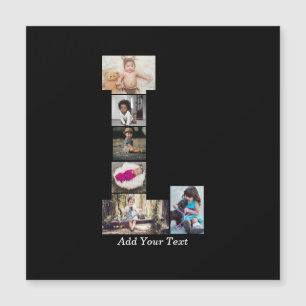 Schwarz-weißer Buchstabe L Foto-Collage Magnetkarte