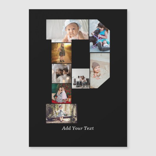 Schwarz-weißer Buchstabe P Foto-Collage Magnetkarte (Vorderseite)