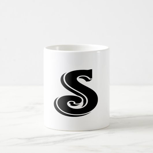 Schwarz-weißer Buchstabe S Monogramm Kaffeetasse (Mittel)
