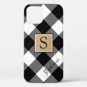 Schwarz-weißer Buffalo-Karierter Name für Monogram Case-Mate iPhone Hülle (Rückseite)