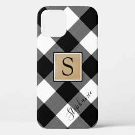 Schwarz-weißer Buffalo-Karierter Name für Monogram Case-Mate iPhone Hülle