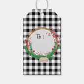 Schwarz-weißer Buffalo Karo und Berries Weihnachte Geschenkanhänger (Vorderseite)
