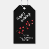 Schwarz-weißer Buffalo Karo und Berries Weihnachte Geschenkanhänger (Rückseite)