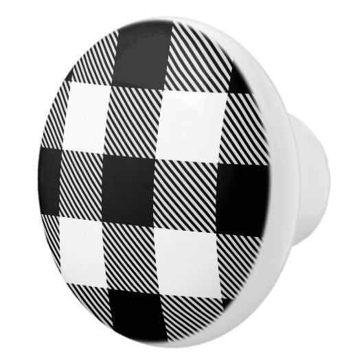 Schwarz-weißer Büffel kariert mit Twill Keramikknauf (Rechts)