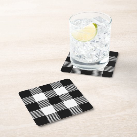 Schwarz-weißer Büffel kariert mit Twill Rechteckiger Pappuntersetzer (Vor Ort)