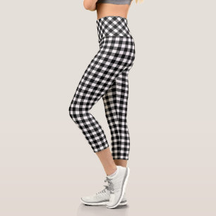 Schwarz-weißer Büffel-Karo Capri Leggings