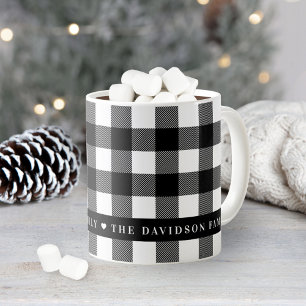 Schwarz-weißer Büffel-Karo-Familienmonogramm Kaffeetasse