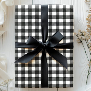 Schwarz-weißer Büffel-Karostoff Geschenkpapier