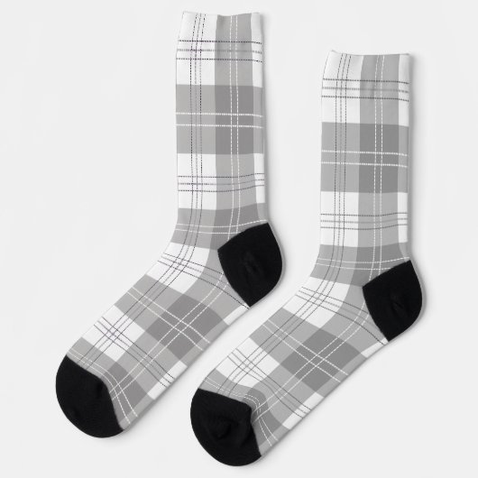 Schwarz-weißer Büffel-Karostoff Socken (Linkes Detail)