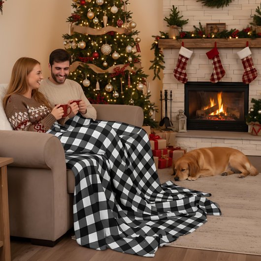 Schwarz-weißer Büffelkariert-Weihnachtscheck Fleecedecke
