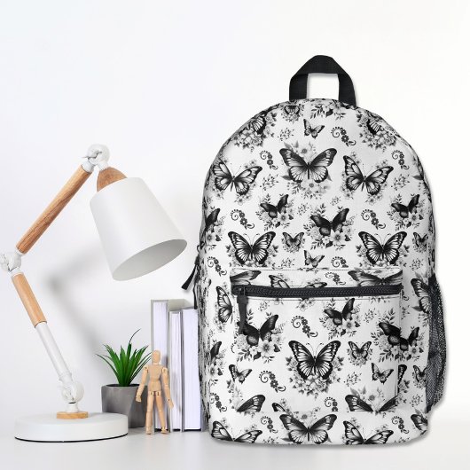 Schwarz-weißer Butterfly-Backpack Bedruckter Rucksack