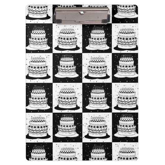 Schwarz-weißer Cake-Checker-Blockdruck Klemmbrett (Vorderseite)