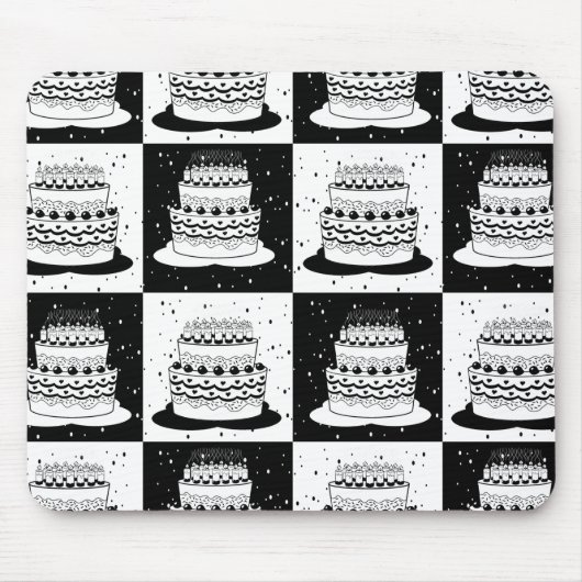 Schwarz-weißer Cake-Checker-Blockdruck Mousepad (Vorne)