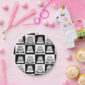 Schwarz-weißer Cake-Checker-Blockdruck Pappteller (Party)