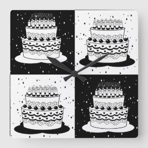 Schwarz-weißer Cake-Checker-Blockdruck Quadratische Wanduhr