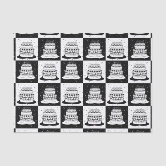 Schwarz-weißer Cake-Checker-Blockdruck Seidenpapier (Vorderseite)
