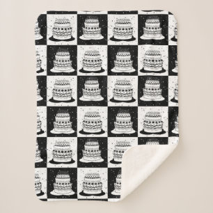 Schwarz-weißer Cake-Checker-Blockdruck Sherpadecke