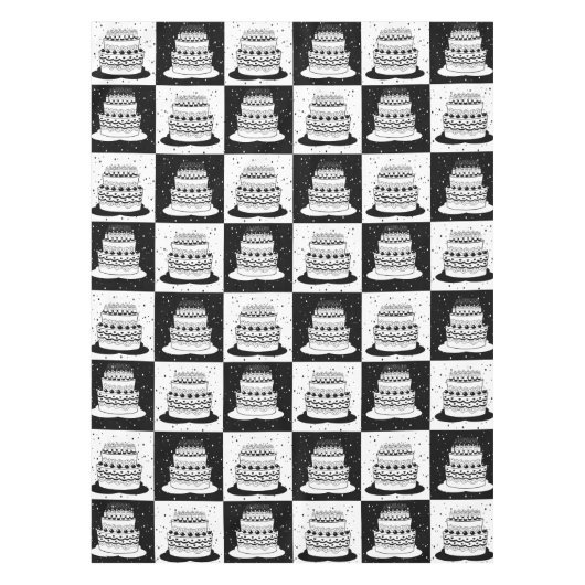 Schwarz-weißer Cake-Checker-Blockdruck Tischdecke (Vorderseite)