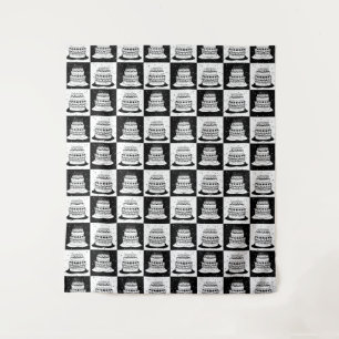 Schwarz-weißer Cake-Checker-Blockdruck Wandteppich